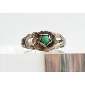 Mexican Made Floral Vintage Natural Turquoise Sterling Silver 925 Ring - sz 5.75